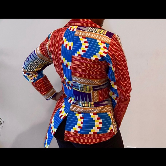 African Print Ankara Multicolor Handmade Peplum Blazer - Picture 2 of 3